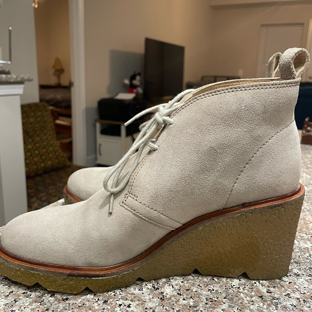 Clarks Cream Heeled Boots with Suede Finish